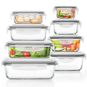 16 Pcs Glass Food Storage Containers, Meal Prep, Airtight Lunch Boxes with Leak Proof Locking Lids, Microwave/Oven/Freezer/Dishwasher Safe, BPA Free - Grey