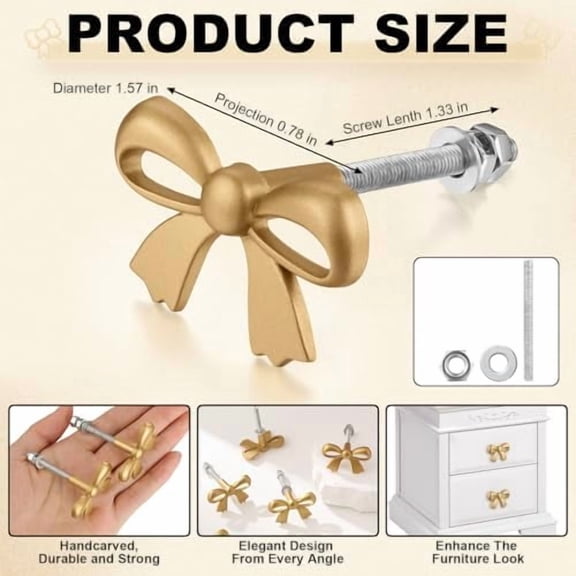 16 Pcs Gold Bow Drawer Knobs Matel Bow Knobs for Dresser Vintage Dresser Handles Pulls Decorative Drawer Handles for Home Bedroom Kitchen Cabinets Hardware Cupboard (1.6 x 1 Inch)