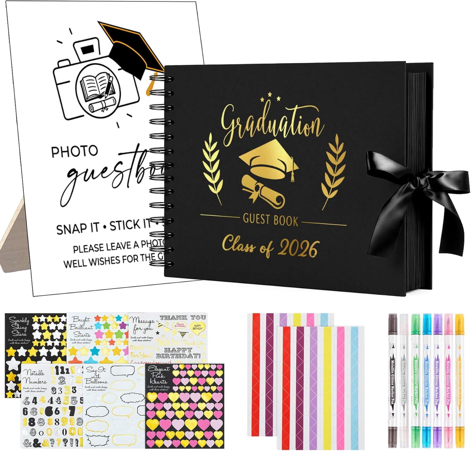 16 Pcs Graduation Guest Book 2026 with Photo Sign & 6 Markers – for ...