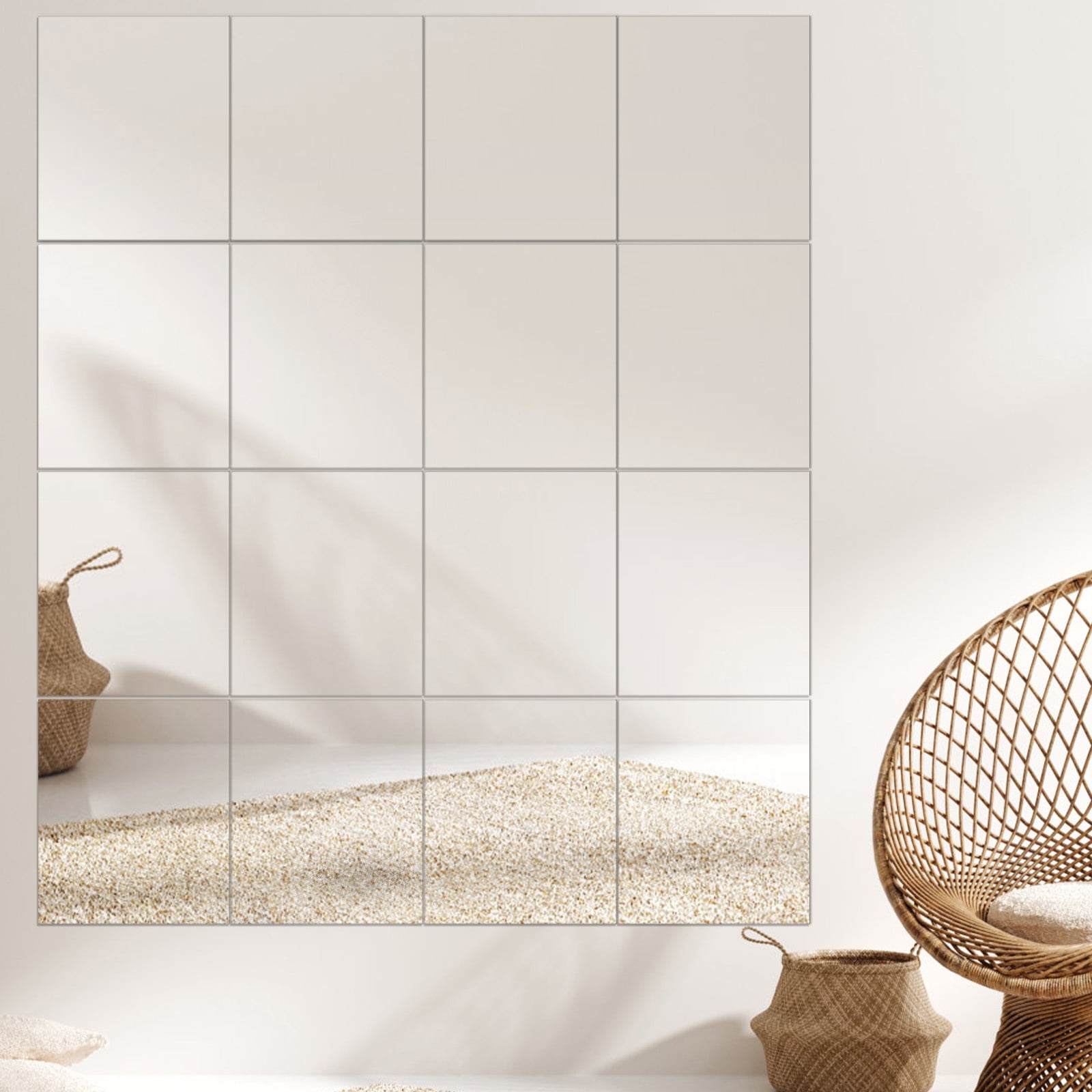 16 Pcs Gray 14x11 Inch Wall Mirror Tiles, Full Body Mirrors Set for