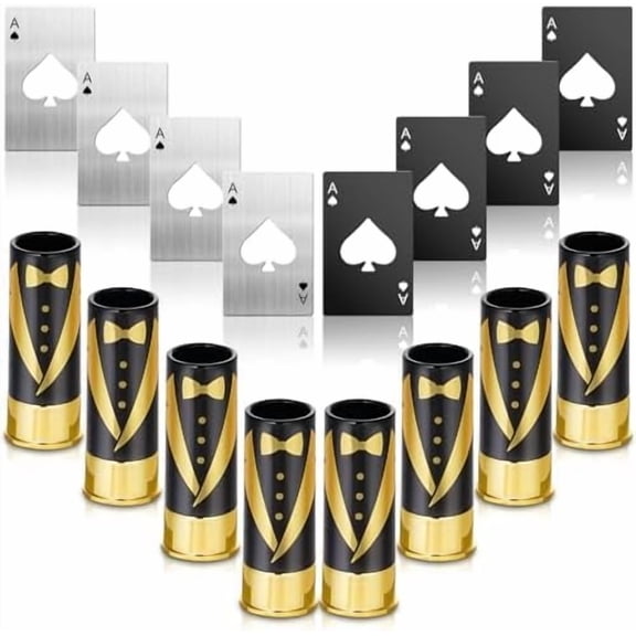 16 Pcs Groomsmen Tuxedo 12 Gauge Shot Glasses Set with Poker Bottle Opener Groomsmen Gifts for Wedding Party Bridesmaid Proposal$$Home Decor, Kitchen, & Other