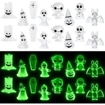 16 Pcs Halloween Miniatures, Luminous Garden Figurines, Mini Resin Tombstone Pumpkin Ghost Figurine Statue, Garden Decorations for Party Dollhouse Micro Landscape Accessories