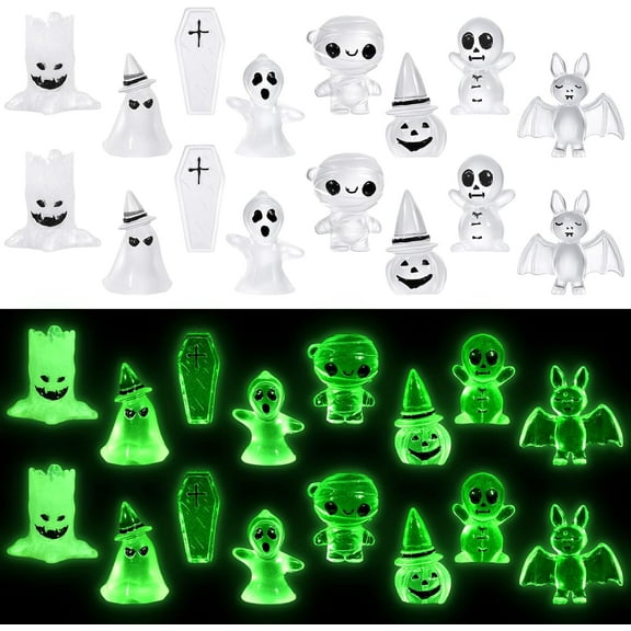16 Pcs Halloween Miniatures, Luminous Garden Figurines, Mini Resin Tombstone Pumpkin Ghost Figurine Statue, Garden Decorations for Party Dollhouse Micro Landscape Accessories