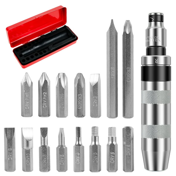 16 Pcs Hand Impact Driver Set Sturdy Steel Manual Impact Screwdriver Set with Short and Long Bits Multifunctional Impact Driver Set for Removing Damaged Frozen Rusted Screws