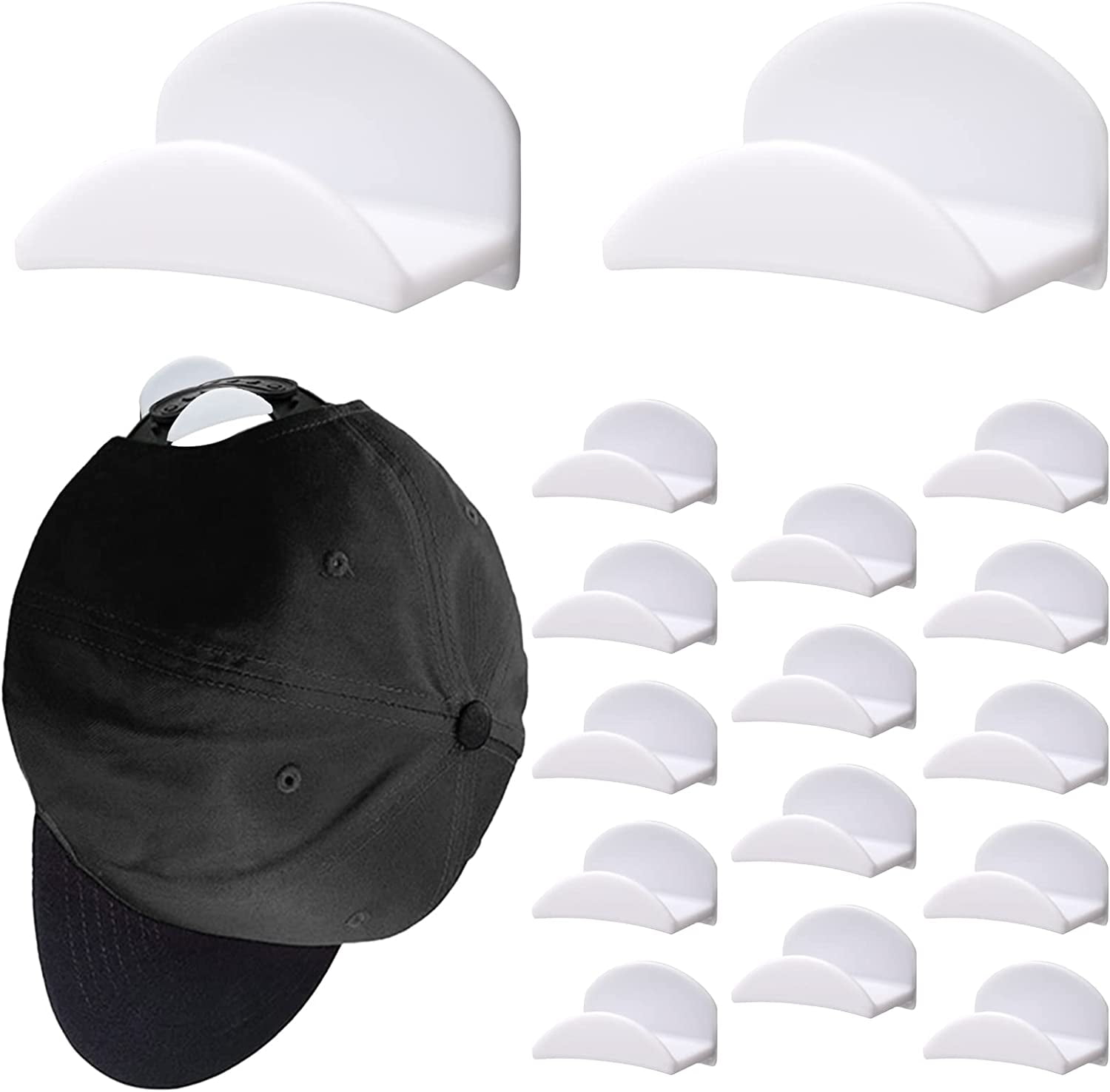 16 Pcs Hat Hooks for Wall, Adhesive Hat Hangers, Hat Racks for Baseball