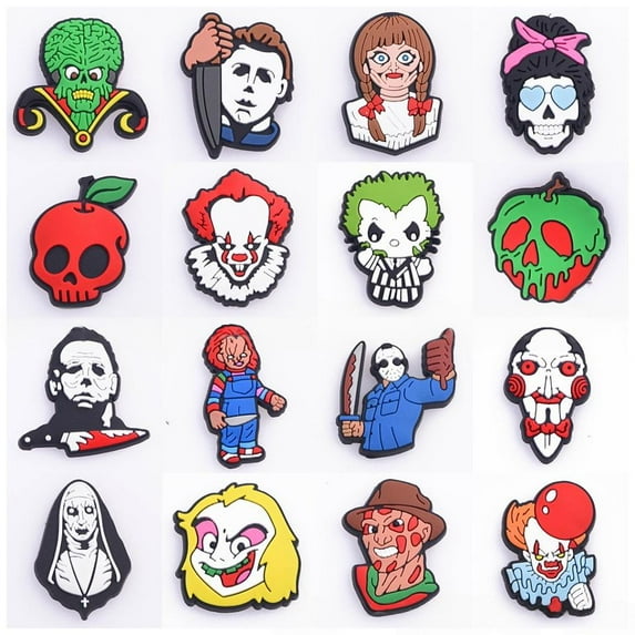 16 Pcs Horror Movie Shoe Charms for Clog Sandals, Cute Shoes Decoration Charms for Teen Adults