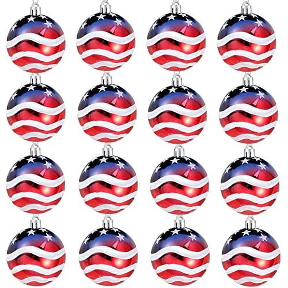 16 Pcs Independence Day Ball Ornament - 4th of July Patriotic Hanging Ball Decoration American Flag Ornament for Independence Day, Christmas Tree, USA Themed Party Supplies (16)