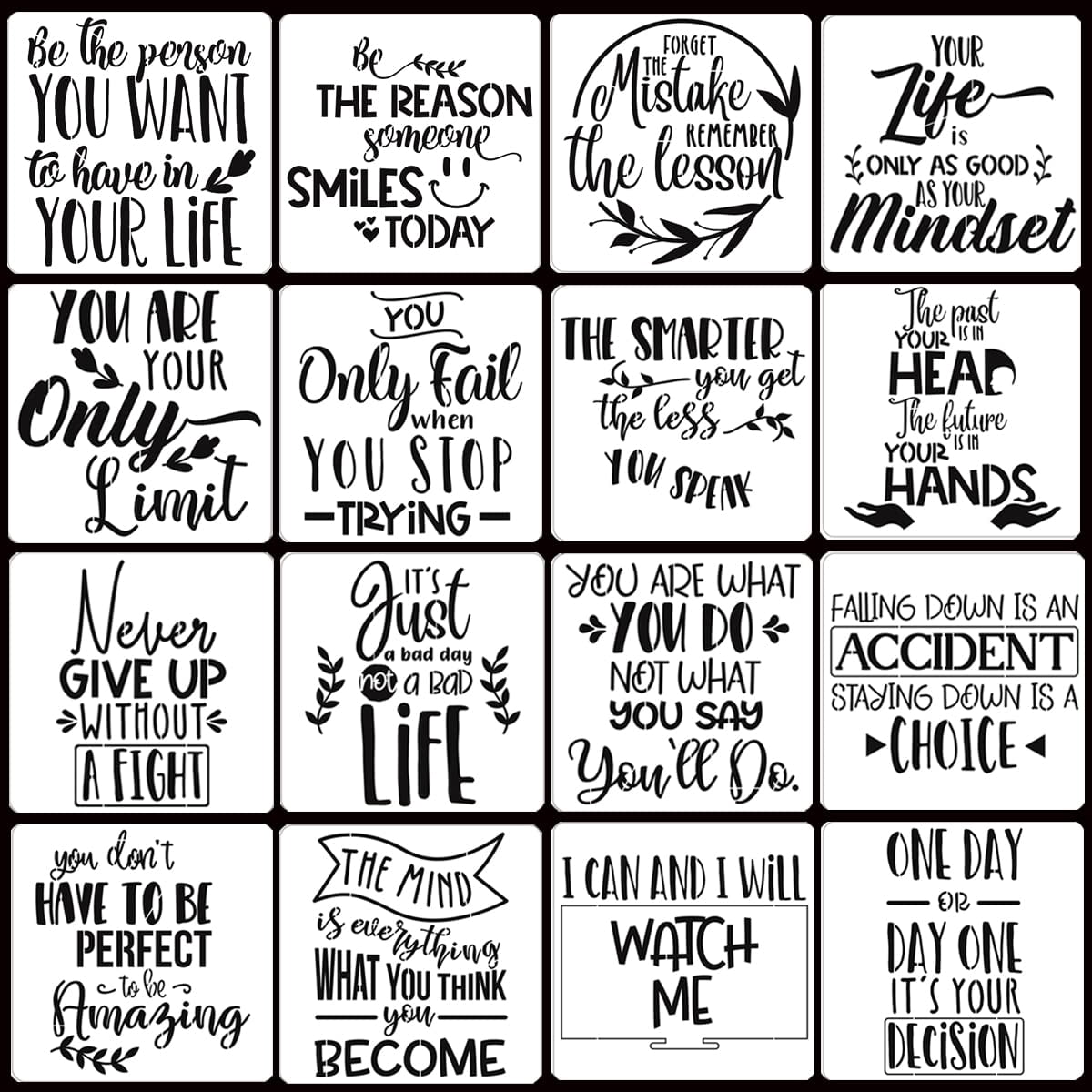 16 Pcs Inspirational Word Stencils Set Reusable 7.87 x 7.87 Inches for ...