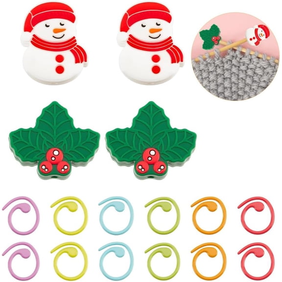 16 Pcs Knitting Tool Kit Alloy Helical-Shaped Crochet Markers Christmas Theme Knitting Needle Knit Counting Ring for DIY Craft Knitting Sewing Accessories Mixed Color