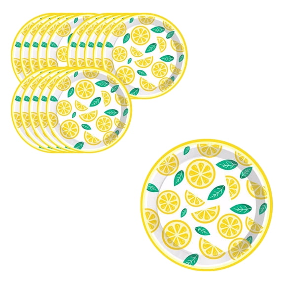 16 Pcs Lemon Plates,7 Inch Disposable Paper Lemon Plate,Lemon Theme Dining Table Gathering Supplies,Party Plate for Birthday Celebrate,Summer Tea Party Table Decoration