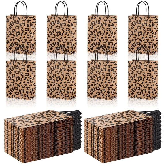 16 Pcs Leopard Print Gift Bags,5.913.158.66 Inch Kraft Paper Cute Gift Bags with Handles,Suitable for Jungle Theme Party Cheetah Print Party Decorations Birthday Gifts Wrapping