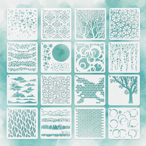 16 Pcs Life Tree Stencil Set-Reusable Plastic Painting Stencils for Crafts, Drawing Templates for Card Notebook Wall Decor, Art Stencils