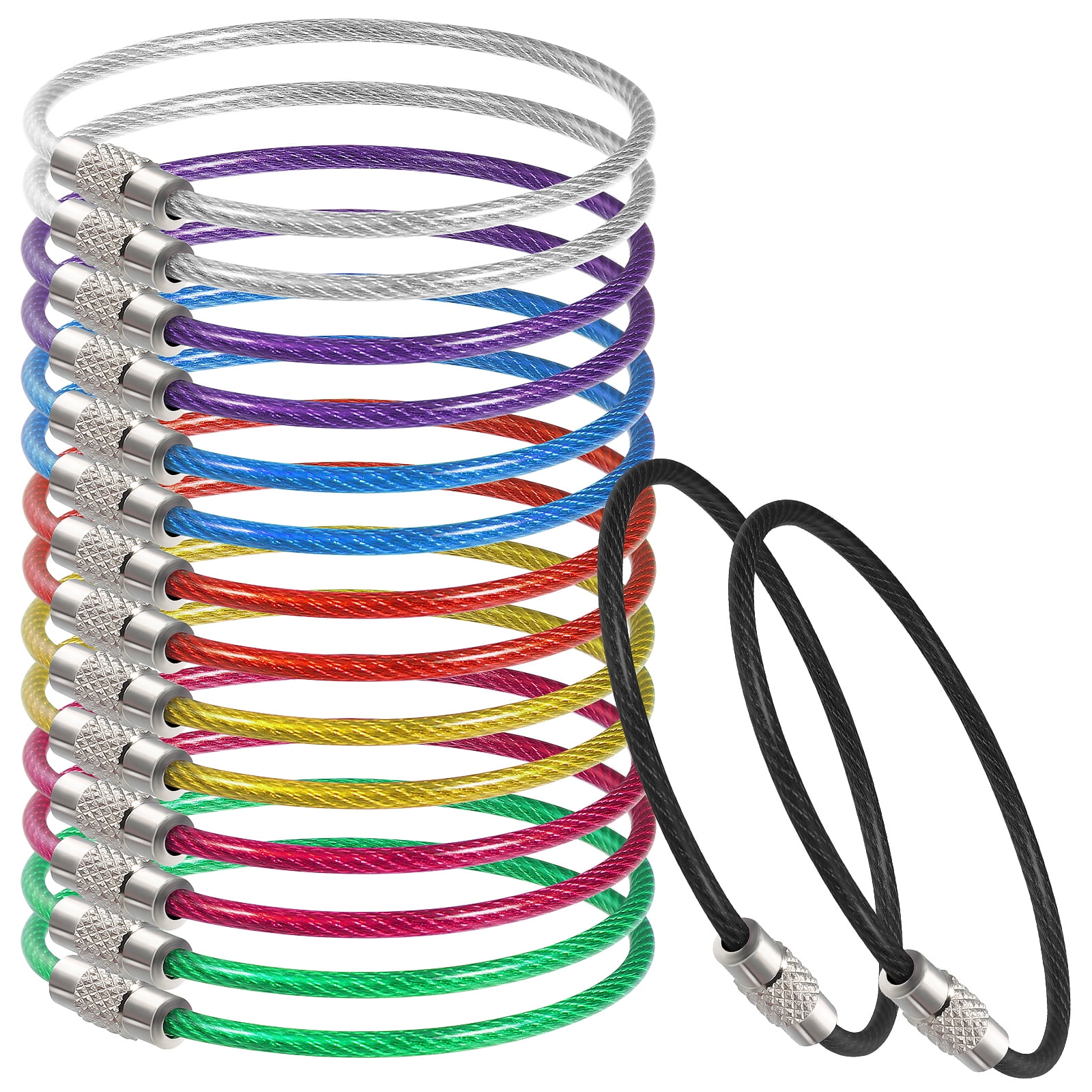 16 Pcs Luggage Tag Loops Cable Key Ring Keychain Cable Large Key Ring Hoop Metal Key Ring Bag Tag Loops