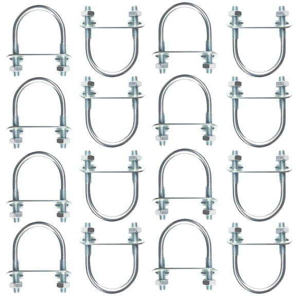 16 Pcs M6 U Bolts Set, Including Nuts, 3.5 in Total Height, 1.6 in Inner Width, Galvanized Steel, 0.2 in Rod Diameter, U Clamps for Pipes, Silver