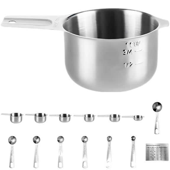 16 Pcs Measuring Cups and Spoons Set, 304 Stainless Steel Measuring Cups for Baking, Professional Kitchen Gadgets with Metal-Adhering Conversion Chart and Dual Scale for Precise Cooking Ingredients