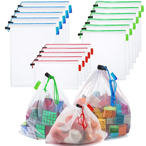 16 Pcs Mesh Small Toy Bags for Storage, 3 Sizes Reusable Mesh Drawstring Produce Bags Puzzle Bag