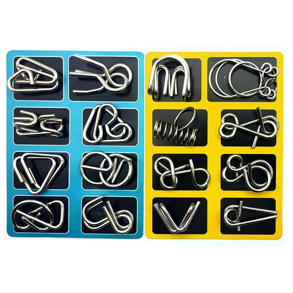 16 Pcs Metal Wire Puzzle Set Brain Teaser IQ Test Rings Mind Challenging Games for Kids Adults Family Party Travel Entertainment