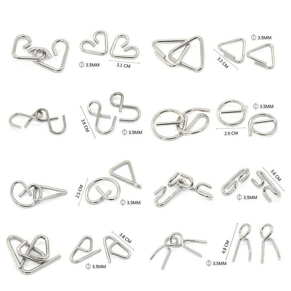 16 Pcs Metal Wire Puzzle Toy Brain Teaser Game Mind IQ Test Magic Ring Kids Gift