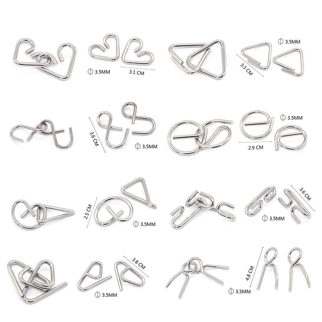 16 Pcs Metal Wire Puzzle Toy Brain Teaser Game Mind IQ Test Ring Kids
