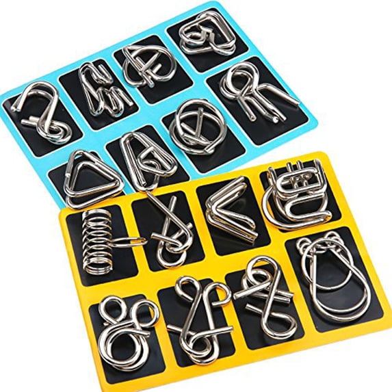 16 Pcs Metal Wire Puzzle Toy Set Brain Teaser Unlock Interlock Game IQ Test Mind Bending Challenges for Adults Kids (16 Pieces)