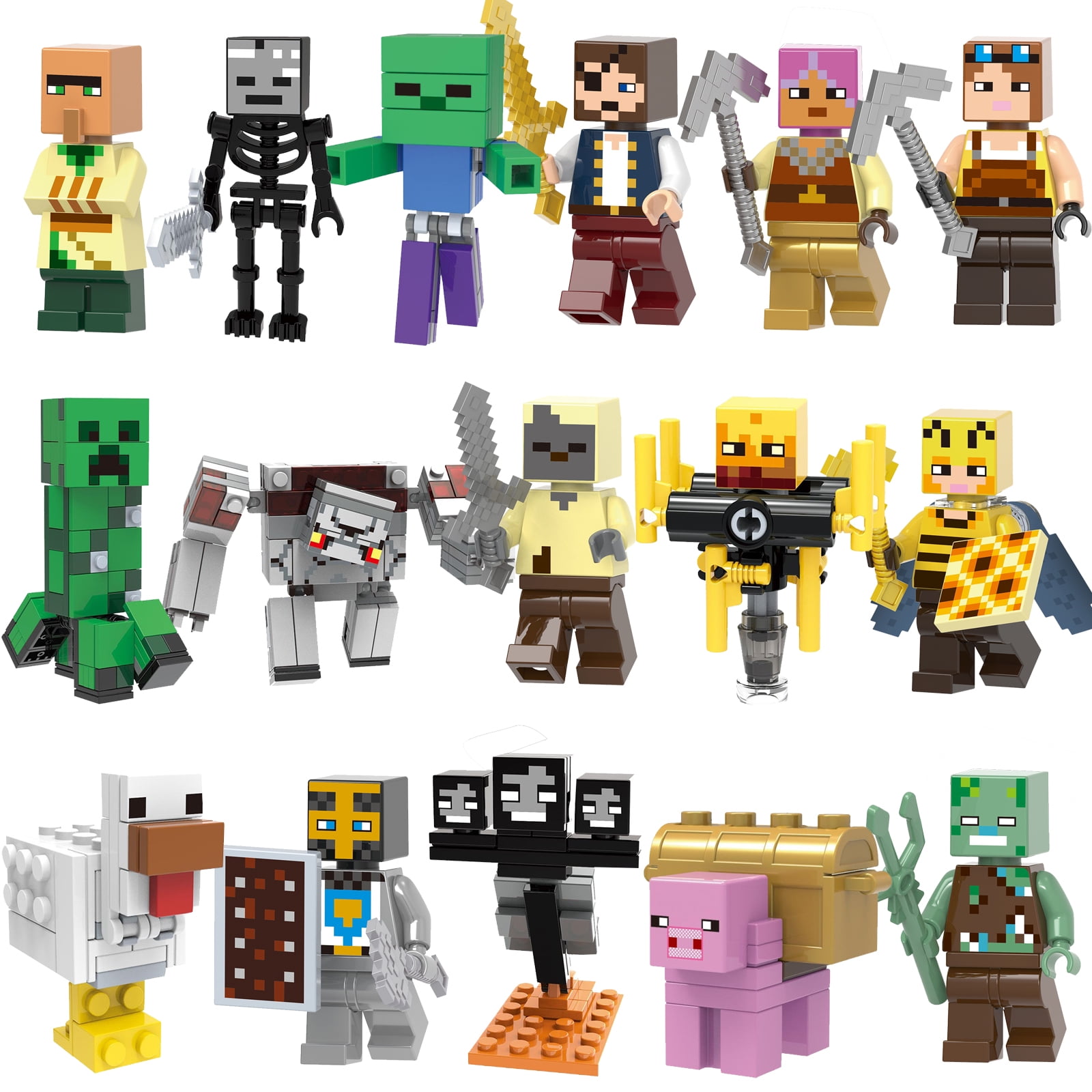 22 Pcs Miner Minifigures Building Blocks Toys Set, Game Pixelated