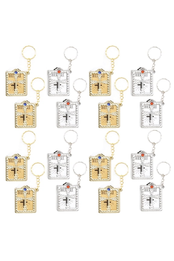 16 Pcs Mini Bible Keychain, Church Gifts with Holy Bible Verses, Religious Souvenir Keychains in Silver/Gold