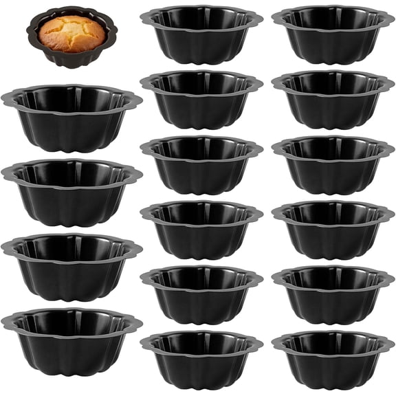 16 Pcs Mini Flan Molds Pan, 4.5 Inches Fluted Cake Pan Nonstick, Carbon Steel Mini Flan Molds Pans, Cake Pans Reusable Tube Oven Baking Mold for Cupcake, Bread, Bavarois, Brownie