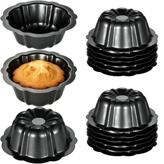 16 Pcs Mini Fluted Cake Pans, 4.5 Inch Carbon Steel Nonstick Flower Mold, Small Tube Baking Vessels for Cupcakes, Brownies, Puddings