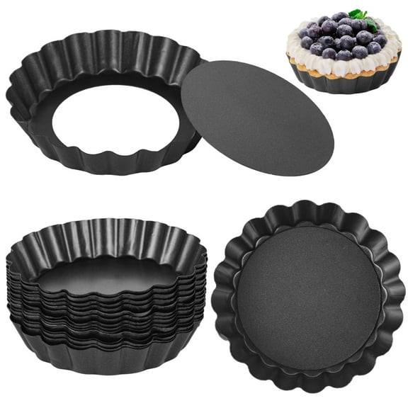 16 Pcs Mini Tart Pans, 3.9" Round Baking Molds with Removable Bottoms, Nonstick Fluted Quiche Pans, Carbon Steel Mousse Pizza Molds, Metal Deep Pie Pans for Desserts
