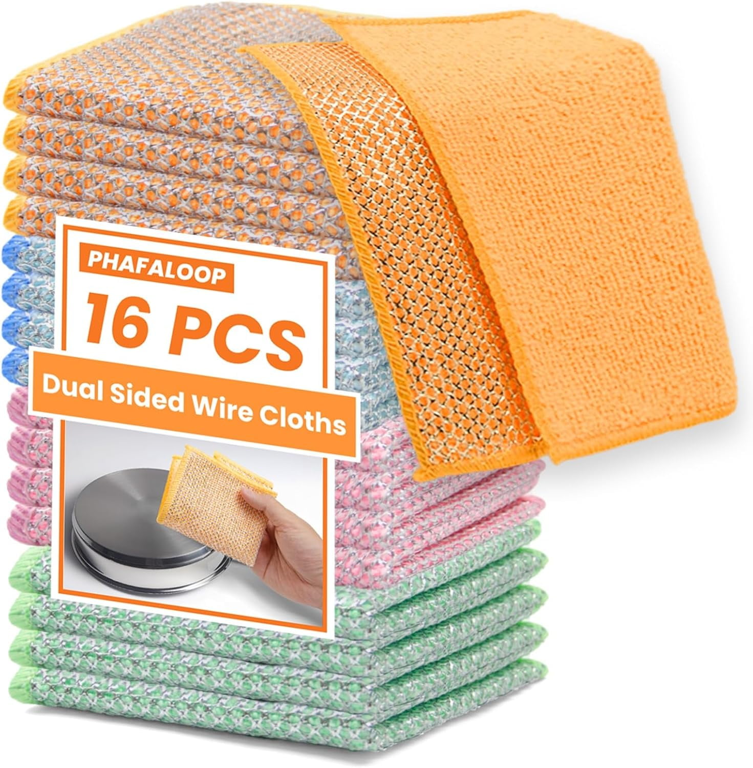 16 Pcs Multipurpose Wire Dishwashing Rags, Upgraded Dual-Sided Non ...