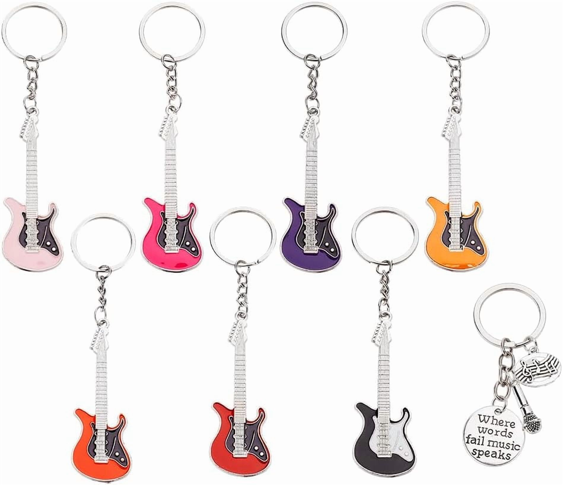 16 Pcs Music Guitar Keychain Punk Aesthetic Keychain Microphone Electric Guitar Key Ring Creative Musical Instrument Pendant for Key Decoration Music Lovers Party Birthday Party Favors