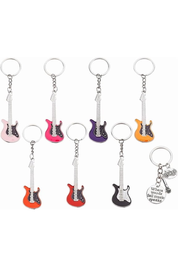 16 Pcs Music Guitar Keychain Punk Aesthetic Keychain Microphone Electric Guitar Key Ring Creative Musical Instrument Pendant for Key Decoration Music Lovers Party Birthday Party Favors