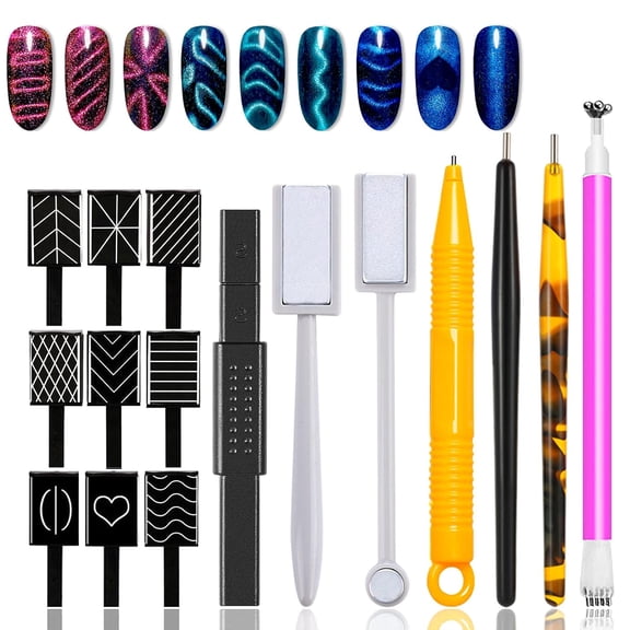 16 Pcs Nail Magnet Tool Set Magnet Plate Wand Board Magnetic Pen Stripe Nail Magnet Double Ended Magnet Wand Magnet Stick for Cat Eye Gel Polish Nail Art