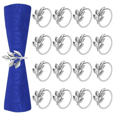 16 Pcs Napkin Rings, Dingrich Metal Leaf Napkin Rings, Leaves Napkin Holder for Wedding, Banquet, Tea Party, Birthday, Thanksgiving Christmas Dining Table Decoration Accessories (Silver)