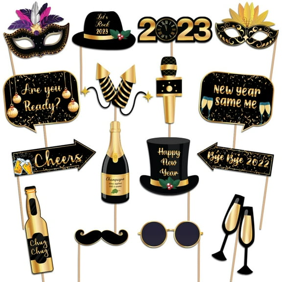 16 Pcs New Years Eve Photo Booth Props, 2023 Photo Booth Props, New Years Eve Party Supplies 2023, Happy New Year Decorations 2023