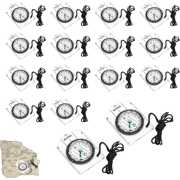 16 Pcs Orienteering Compass Waterproof, Map Compass for Hiking, Backpacking, Camping, Outdoor Activities, Travelling for Scout Kids Women