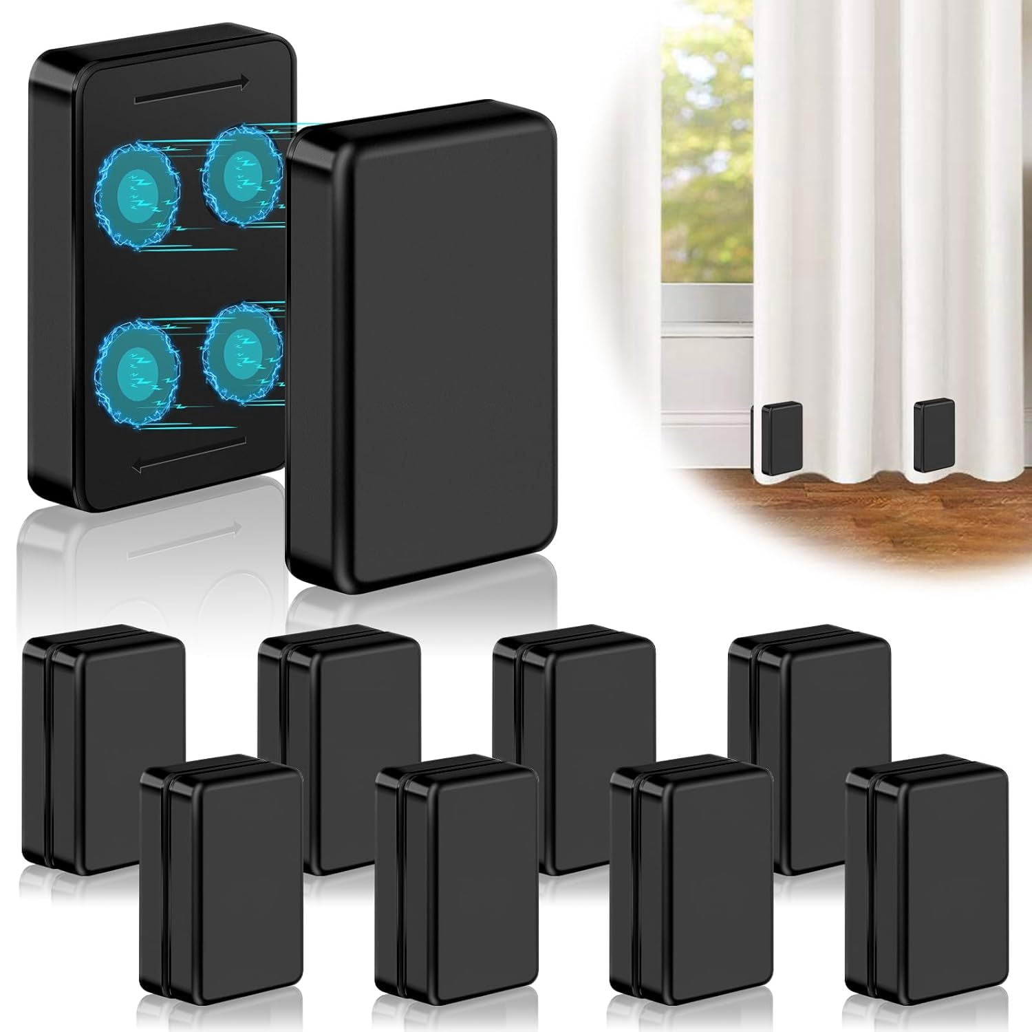 16 Pcs Outdoor Curtain Weights,8 Pairs Double Upgrade to Heavier Magnetic Drapery Weights Wrapped Waterproof Curtain Magnets Keep Fabric Stay in Place in Winds,Black