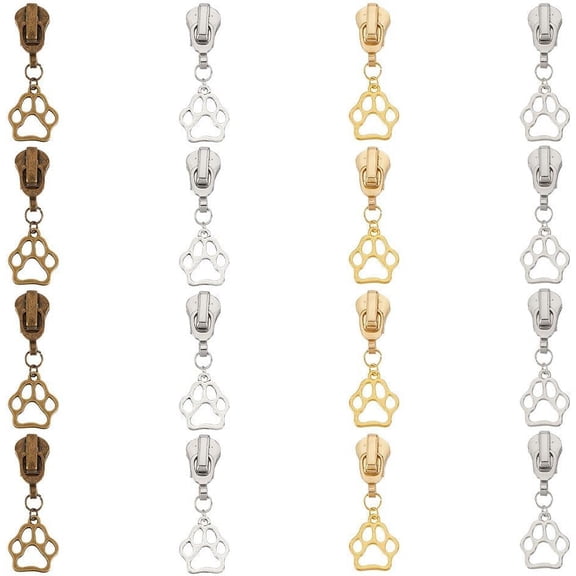 16 Pcs Paw Print Zipper Pulls - Alloy Zipper Repair Kit - 4 Colors