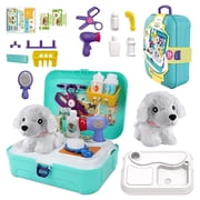 TiokMc 16-Piece Pet Care Play Set for Kids, Dog Grooming Kit with Backpack, Pretend Vet Kit Educational Toy for Toddlers and Children
