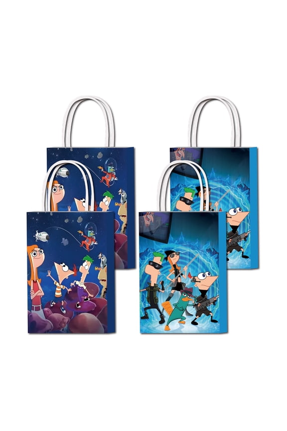 16 Pcs For Phineas and Ferb Theme Birthday Party Bags,Party Favor Bags,Birthday Party Decorations Supplies,With Handles Favor Bags Candy Gift Bags,All-in-One Party Supply Set