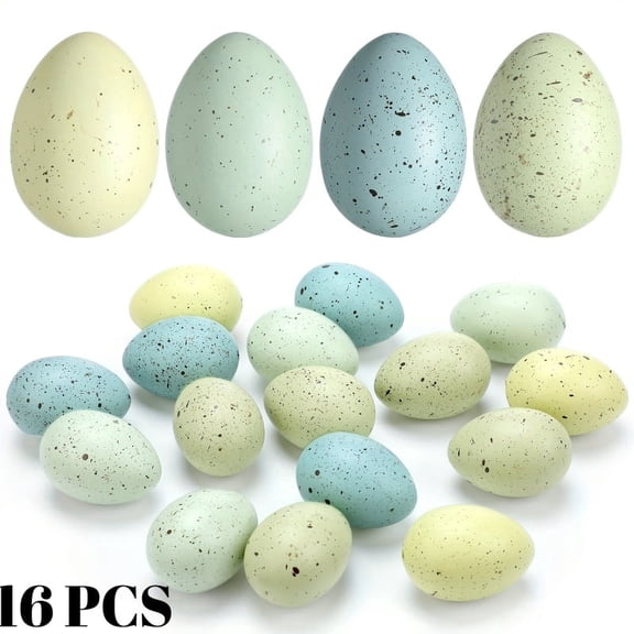 16 Pcs Plastic Fake Eggs, 2.4 Inch Speckled Faux Eggs for Easter Decor, Pastel Spring Vase Fillers for Home Decor, Decorative Centerpieces for Bowls, Table Displays, Holiday Crafting