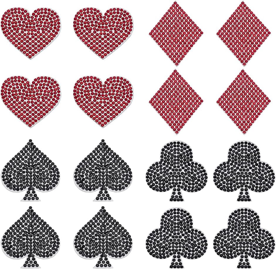 Playing Cards Rhinestone 16 Pcs Playing Card Rhinestone Applique 4 Styles Red Heart Black Peach ...