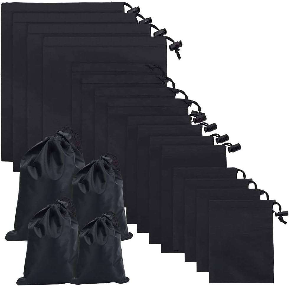 16 Pcs Polyester Drawstring Bags 4 Sizes Black Nylon Bags Drawstring