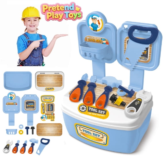 16 Pcs Pretend Engineer Tool Box Play Toys, Kids Toddler DIY Construction Saw Wrench Workshop Playset, Preschool Educational Learning Toys, Imaginative Builder Role Play Kit for Boys Girls Ages 3+