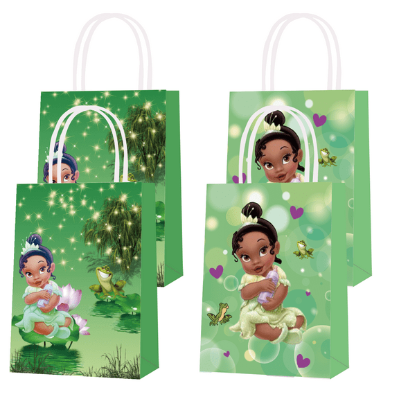 16 Pcs For Princess Tiana and the Frog Theme Party Favor Bags – 2 Styles Candy Treat Bags with Handles for Birthdays, Celebrations, and Special Events