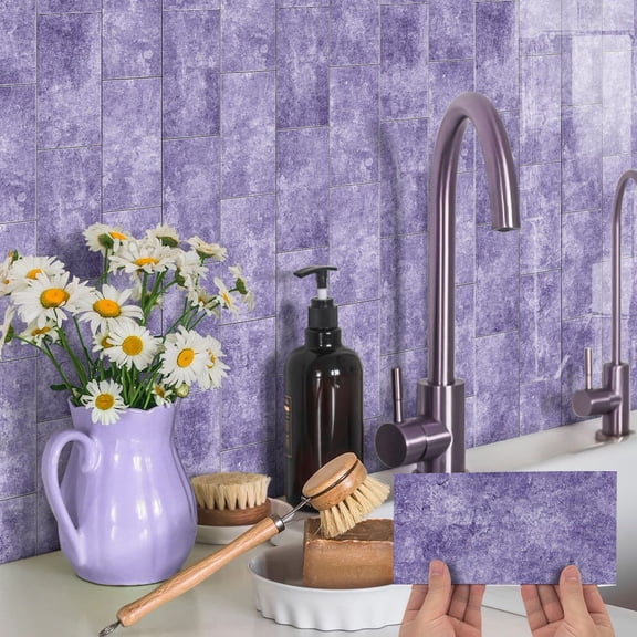 16 Pcs Purple Marbling Peel and Stick Tile Stickers Wall Decals 8x4inches Thickened PET Foam Self Adhesive Waterproof Kitchen Backsplash Decor