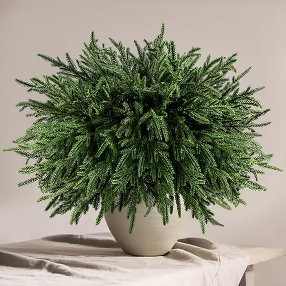 16 Pcs Real Touch Norfolk Pine Branches, 18" Christmas Artificial Green Plants Branch Faux Cedar Stem Fake Greenery Pine Picks for Vase DIY Crafts Garland Wreath Christmas Indoor Outdoor Decor