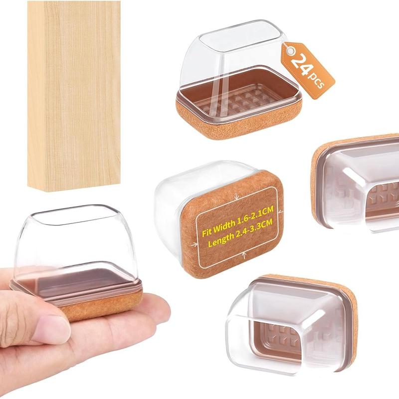 16 Pcs Rectangle Clear Silicone Chair Leg Floor Protectors with Felt ...