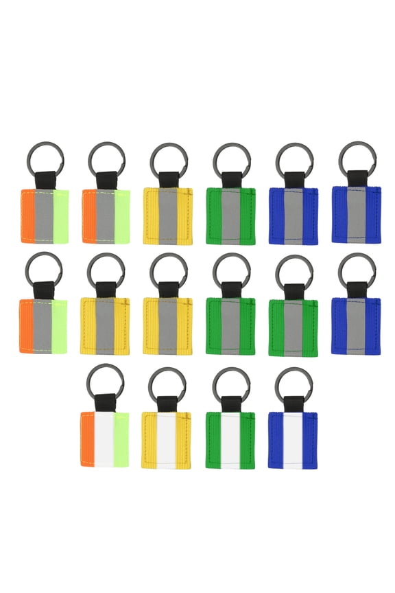 16 Pcs Reflective Keychain, Reflective Strips High Visibility Safety Keychain Tags Lanyards Pendants Bright ZipperPulls Waterproof for Backpack Cycling, Blue Gold Green