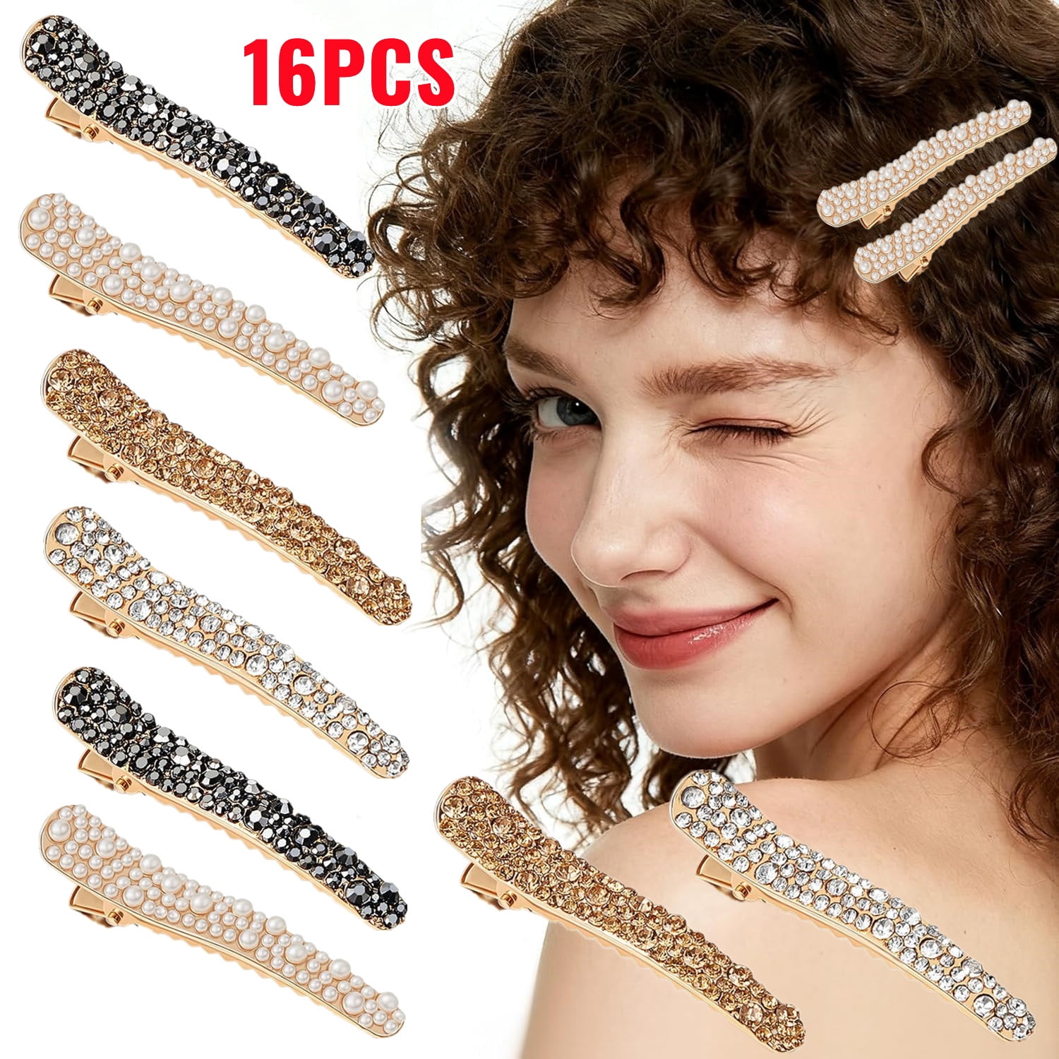 Fancy Clips 16 Pcs Rhinestone Alligator Hair Clips Fancy Crystal Duckbill Hair ...